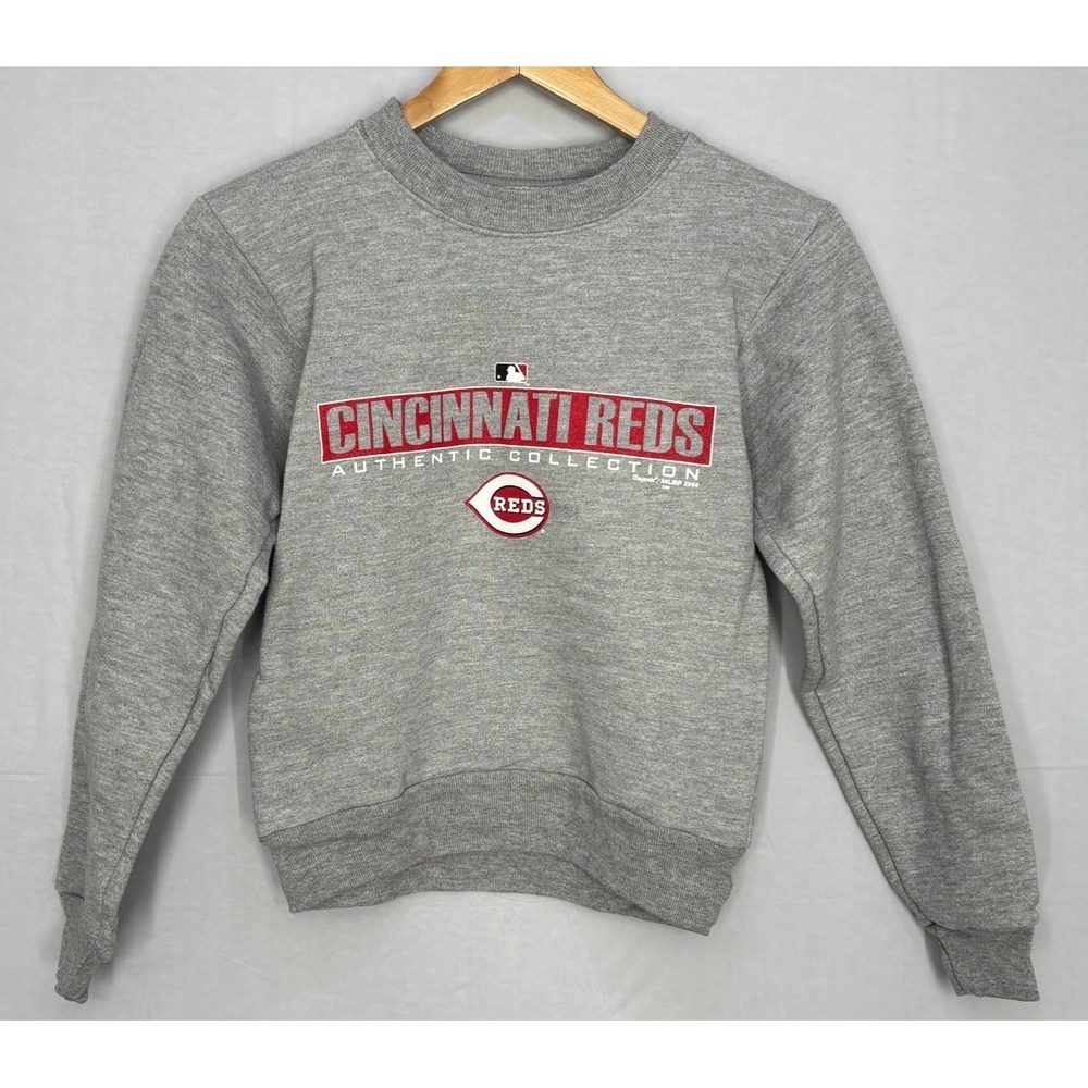 Cincinnati Reds Majestic Baseball Sweatshirt Boys Heather Gray Pullover S NWT